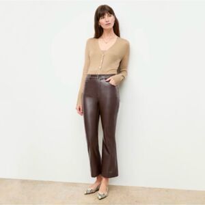 NWT M.M Lafleur The Archie Pant Vegan Leather Cropped Flare Chocolate Size 18